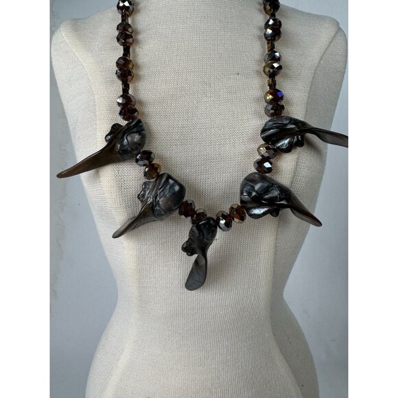 Handcrafted Smoky Quartz & Carved Stone Necklace With Toggle Clasp - Picture 15 of 16